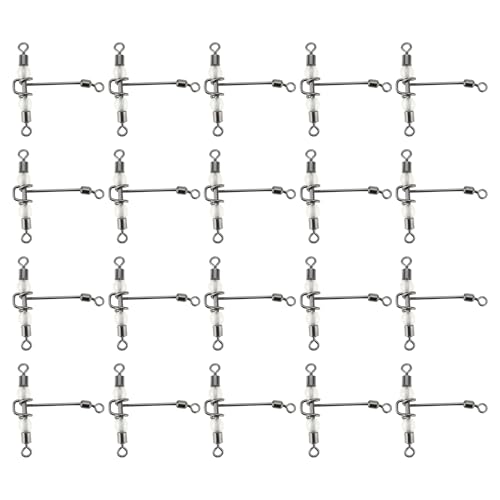 EMSea 20 Piezas 8x10# 22x21mm 28 Libras Resistentes Eslabones Giratorios de Pesca de 3 Vías Luminosos Triple Barril en T Eslabones Giratorios de Línea Cruzada con Cuentas de Pera