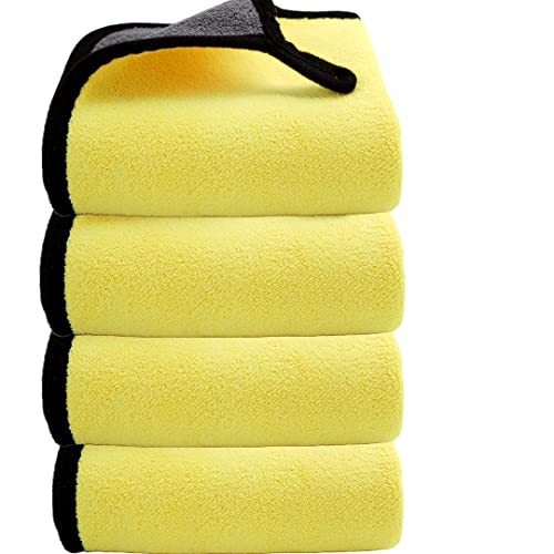Image of Auto Hub 400 GSM, Microfiber Double Layered Cloth 30x40 Cms 4 Piece (Yellow) Cloth Set, Extra Thick Microfiber Cleaning Cloths Perfect for Bike, Auto, Cars Both Interior and Exterior.