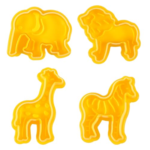Animal Cookie Cutters 4 Piece 3D Animal Embossing Cutters Zoo Animals Cookie Cutters Cheese Cake Mold Baking Pastry Tools for Biscuit Fondant Cheese Baking Molds (Elephant/Giraffe/Lion/Zebra)