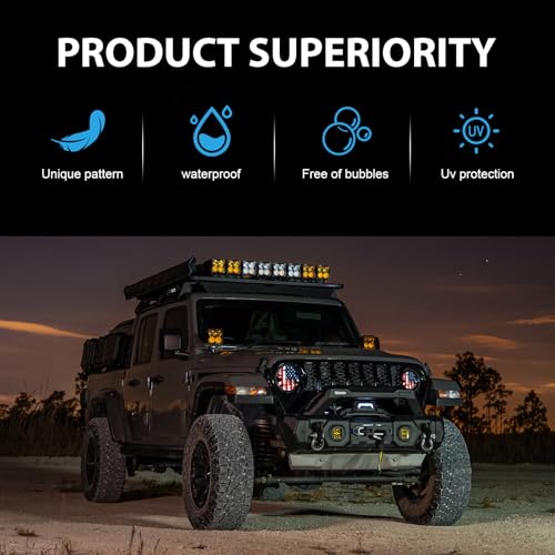 Image of 2 PCS Car Beast Eyes Decals, 3D Stereo Beast Eyes Stickers, Water-Proof Round Light Decal, Cool Beast Eyes Light Decoration Stickers, Suitable for Wrangler and Most Cars (Flag)