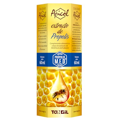 Propóleo Líquido 60 ml – Nueva Fórmula - Extracto Natural de Própolis M.E.D® – Rico en Antioxidantes – Sin Alcohol, Sin Resinas ni Alérgenos – Apicol Tongil