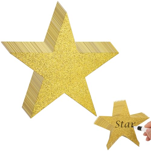 100 Pcs 6 Inch Glitter Gold Stars Double Printed Paper Stars Gold Star Decoration Bulletin Board Decorations for Classroom Wall Party