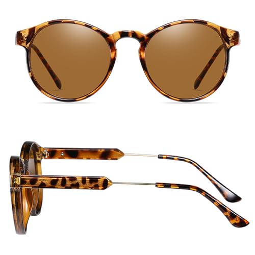 Classic Round Retro Women's Sunglasses，Polarized Sunglasses for Women (1, Leopard Frame)2