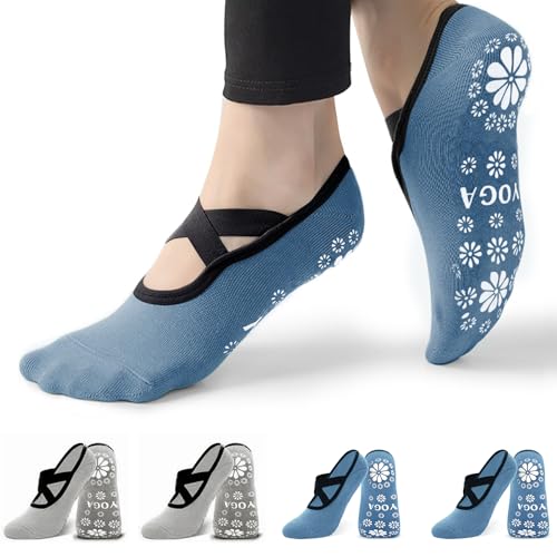 Image of 3 /6 Pairs Pilates Socks for Women,Grip Yoga Socks Non Slip for US Sizes 6.5-10