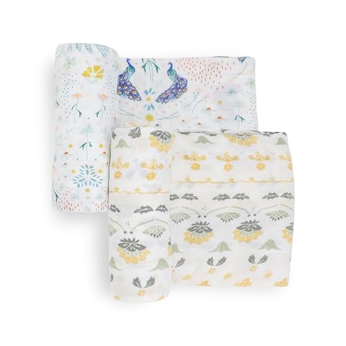 Image of Little Unicorn Cotton Muslin Swaddle Blanket Set | Set of 2 | 100% Cotton | Super Soft | Newborns and Infants | Large 47 x 47 | Machine Washable (Peacock)