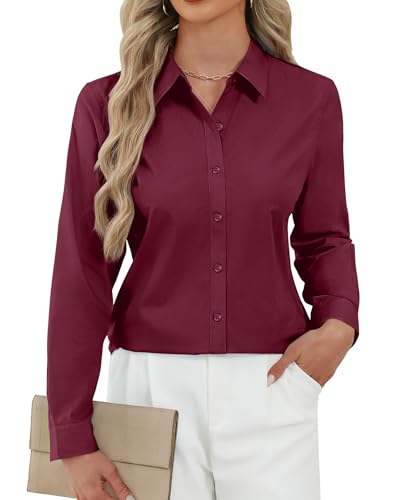 Image of J.VER Button Down Shirts for Women Stretch Collared Cotton Long Sleeve Dress Shirt Business Casual Blouse for Work