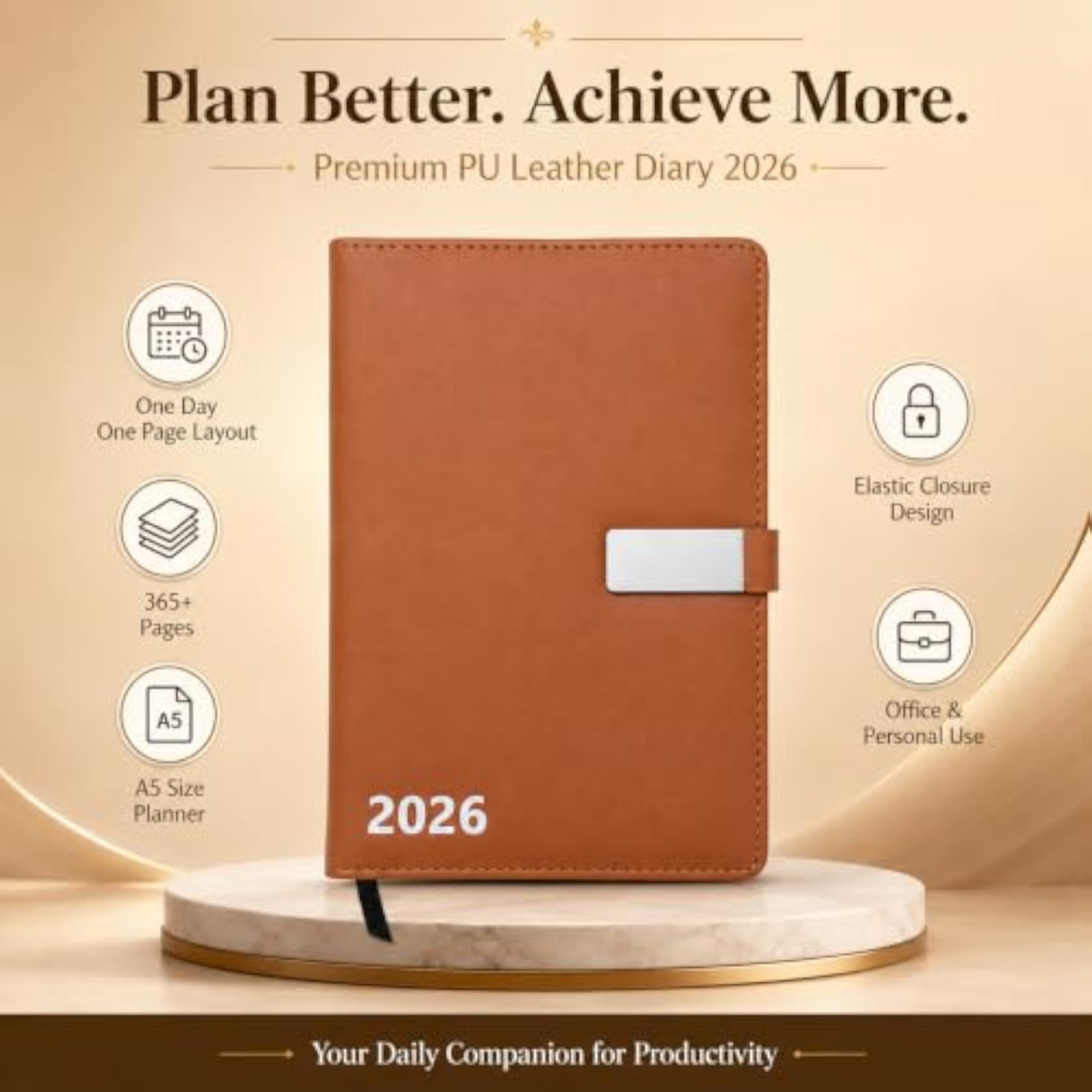 PU Leather Diary 2026 A5 Size Dated Daily Planner