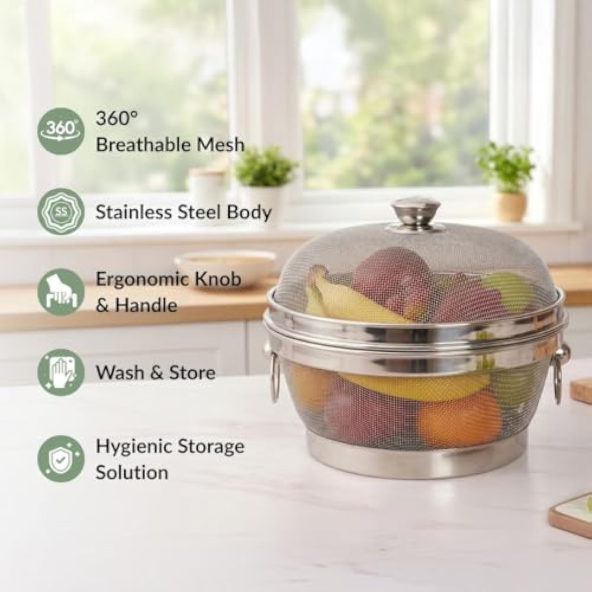 Stainless Steel Mesh Colander with Lid, 10 Inches