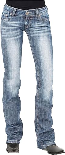 JEKE-DG Women's Bootcut Jeans Mid Rise Stretch Fitted Denim Pants Slim Fit Washed Jean Denim Pants