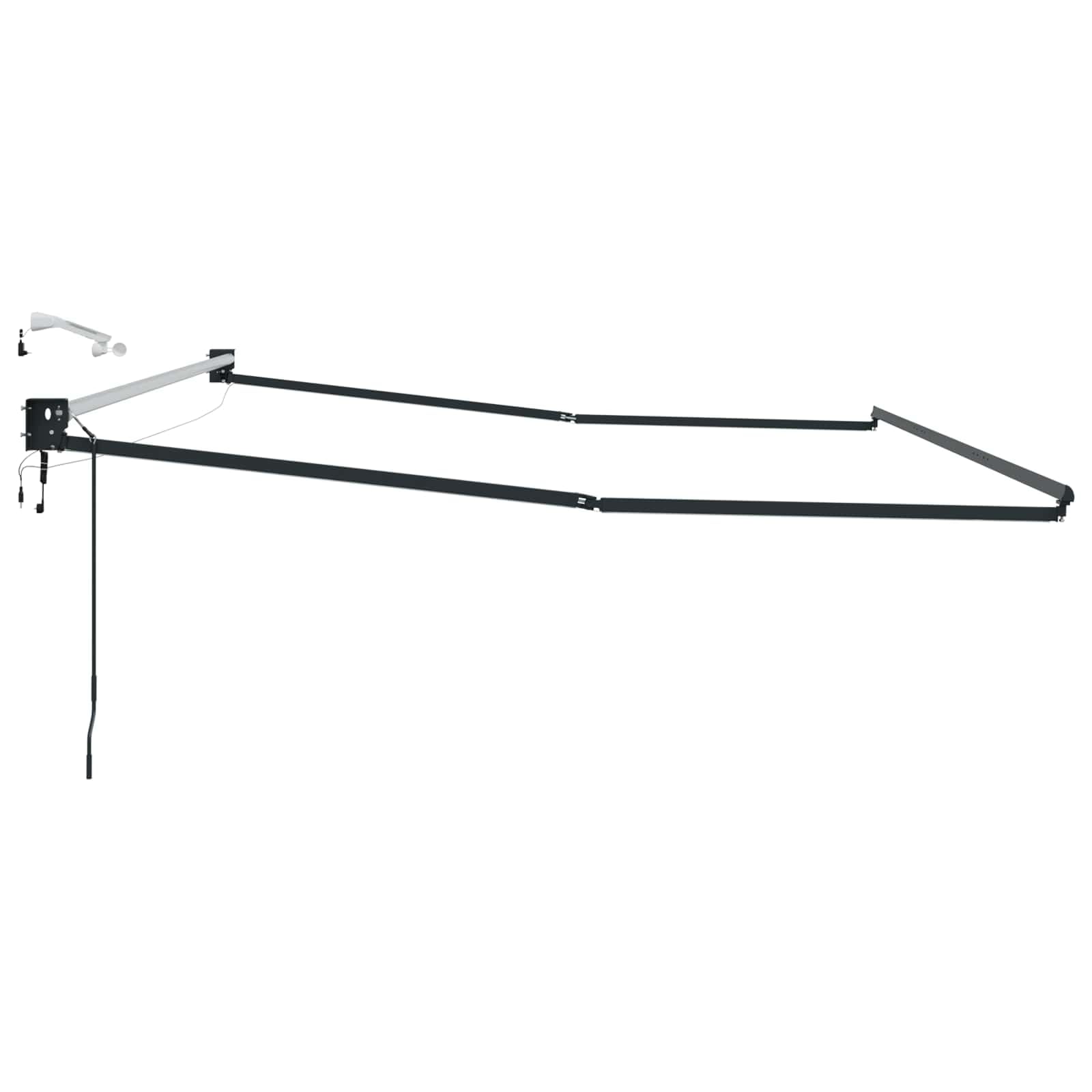 Telaio elettrico per tenda da sole antracite, 4,5 × 3 m, in alluminio con illuminazione a LED, sensore meteorologico, manovella, allungabile, per balcone, terrazza, giardino, resistente alle