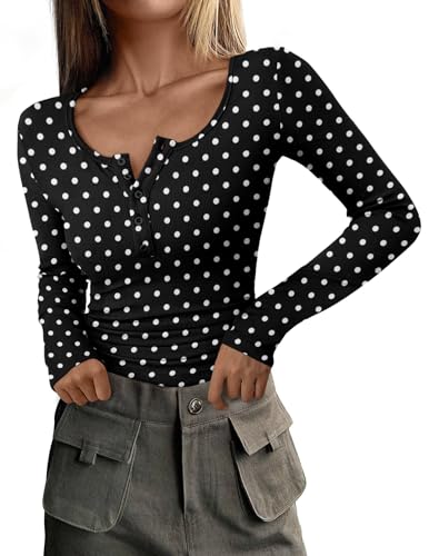 Image of PRETTYGARDEN Women's Fall Long Sleeve Henley T Shirts