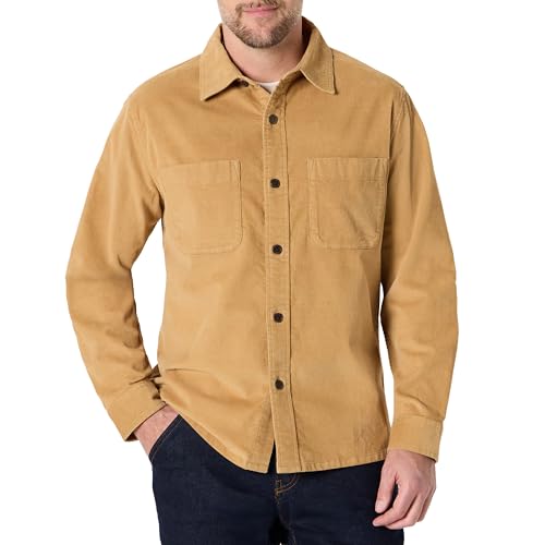 Amazon Essentials Mens Regular-Fit Corduroy Overshirt Tan Large