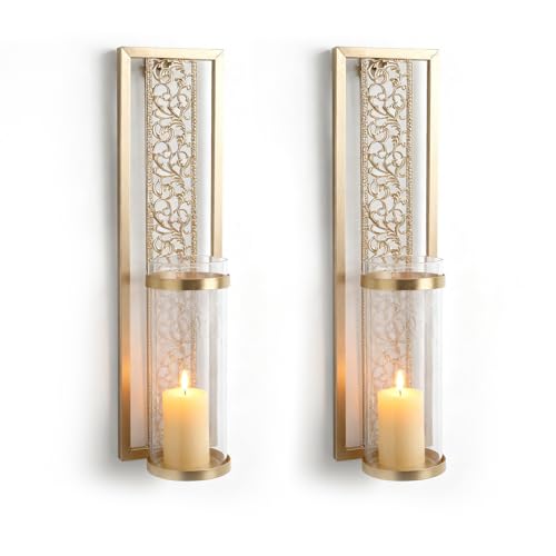 Catálogo para Comprar On-line Candelabros de pared de esta semana. 45 YUEHISY Candelabro de Pared, Aplique de Metal Hueco Vintage de 2 Piezas con Cubierta de Vidrio, Decoración Artística de Pared de Hierro para el Hogar, Dormitorio, Comedor (Gold)