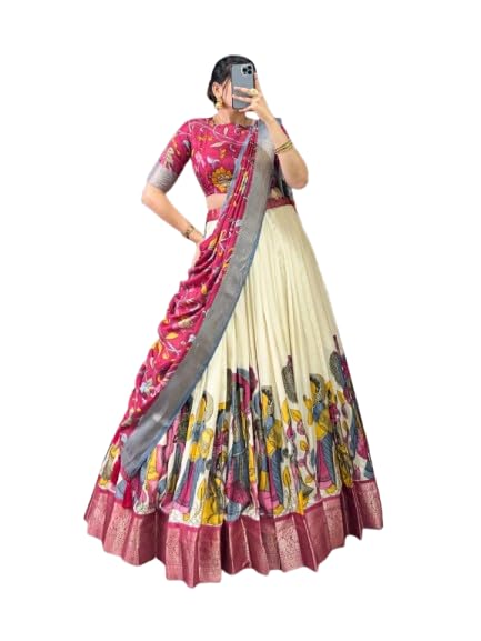 Sarathybiz Women's Tussar Silk With New Leheriya And Foil Print Lehenga choli Set-picture-19