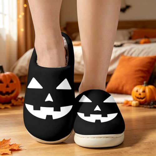 Retro Fuzzy Happy Holloween Pumpkin Slippers For Women Men Cozy House Shoes - image 5