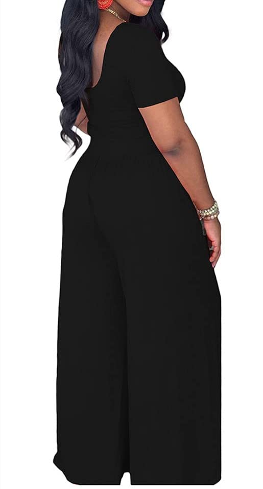 Women's Plus Size Two Piece Outfits Sweatsuits Sets Sexy Backless Short Sleeve Tops Wide Leg Pants Tracksuit Sets3