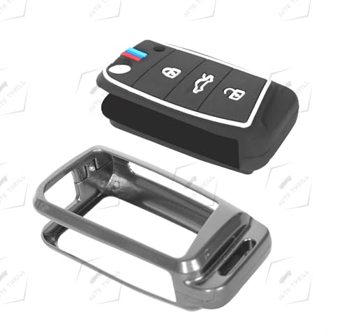 Image of Auto Thrill Premium Metal Alloy Key Cover for Skoda and Volkswagen - Kushaq | Octavia | Kodiaq | Superb | Slavia | Passat | Taigun | Tiguan | Virtus | T ROC 3 Button flip Key.