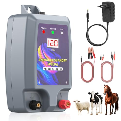 10KM Clôture Électrique pour Animaux, Électrificateur Clôture Électrique Haute Puissance, 12kV 2.0J ClôTure éLectrique pour protection Moutons Chevaux...