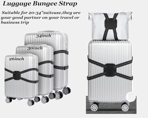 Image of 2PCS Bungee Luggage Straps - Adjustable Travel Belt for Suitcases & Carry On Bags - Black