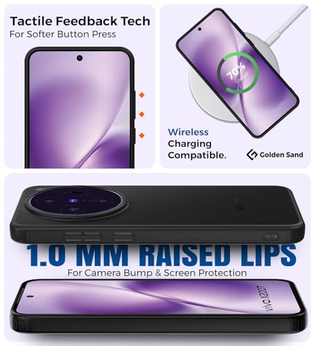 Image of Golden Sand for Vivo X200T 5G - Rugged Frosted Semi Transparent PC Shock Proof Slim Back Case for Vivo X200T, Stellar Black