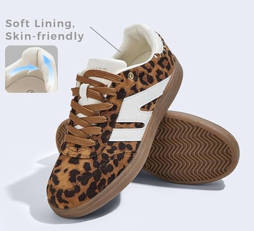 Image of LUCKY STEP Women Classic Retro Gum Sole Fashion Sneakers Casual Tennis Skate Shoe Genuine Leather Walking Footwear Anti Slip Trainers