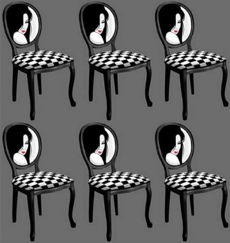 Casa Padrino Lot de 6 chaises de salle à manger baroques Noir/blanc/rouge – Fabriqué à la main de style baroque – Meubles de salle à manger baroque