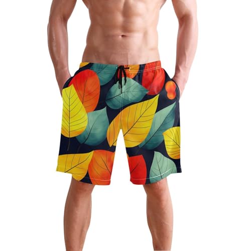 Men’s Swim Trunks Yellow Green Red Leaves Beach Board Shorts Swimming Short Pants Running Sports Surffing Shorts2