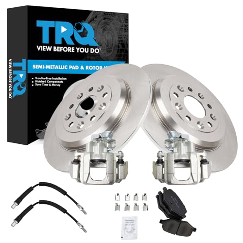 Image of TRQ Rear Brake Pad and Rotor Set Semi Metallic Rotors Calipers Compatible with 2009 Ford Flex 2010-2012 Taurus 2009-2012 Lincoln MKS