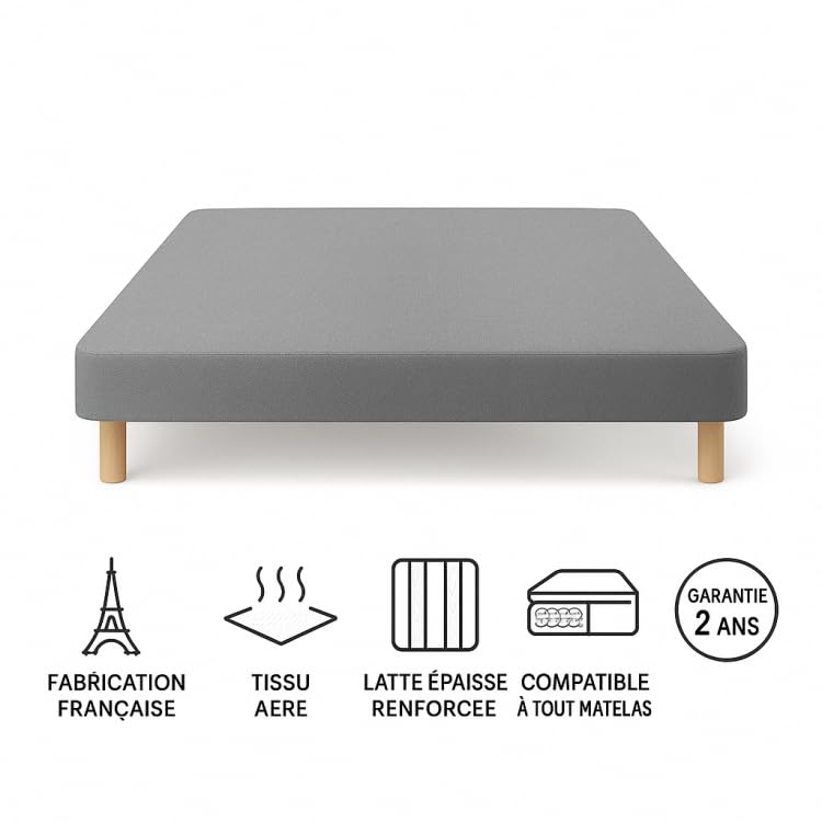 Sommier Tapissier Marron 140x200 - Fabrication Française SOMMIFLEX Avec Pieds Offerts