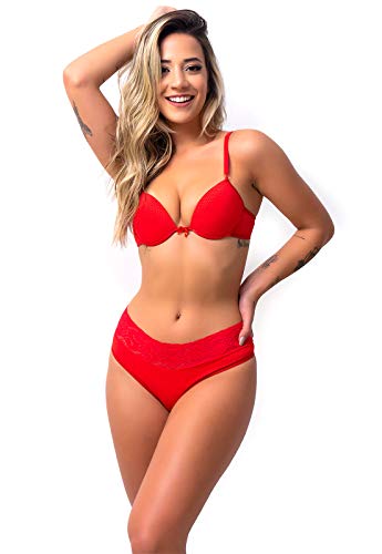 Conjunto Lingerie Vicbela Calcinha Fio Dental e Sutiã Vermelho (G)