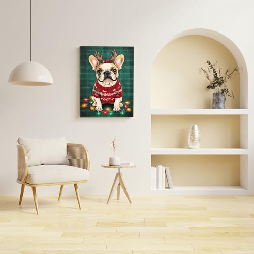 Toile murale de Noël chien pull rouge sans cadre 40,6x50,8 cm