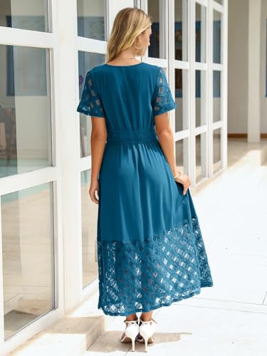 Image of Simplee Womens Summer Boho Maxi Dress V Neck Empire Waist Long Flowy Wedding Guest Dresses with Pockets