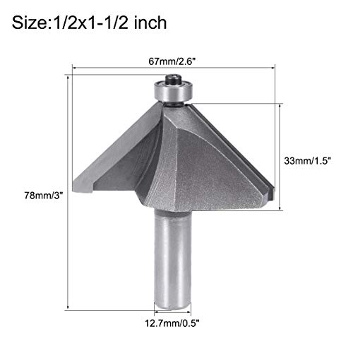 Uxcell Chamfer Router Bit 1/2 Shank 1-1/2" Dia 45 Degree High Carbon Steel With Bearing For Carpentry Woodworking Cutter Tool #TOP1