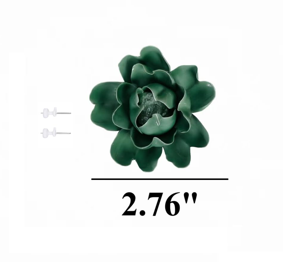 Image of Dark Green,Luoyang Peony, 2.76 inch,Ceramic Flower Wall Art Decor, Artificial Flower Wall Sculpture,Handmade Ceramic Flowers for Home,Hallway,Living Room, Kitchen,Bathroom