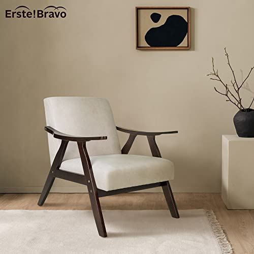 Erste!Bravo Accent Chairs Set Of 2 For Living Room Bedroom, Modern Comfy Arm Chairs, Linen Fabric Lounge Chairs With Solid Wood Arm & Legs, Upholstered, Beige #TOP6