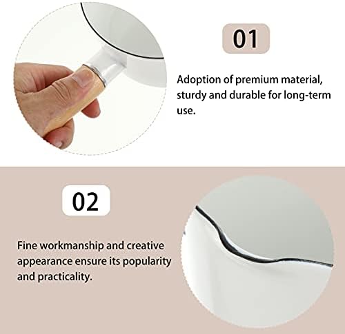 frying pan Ceramics Milk Pot with Wooden Handle Enamel Milk Pan Butter Warmer Saucepan Pan Bowl Serving Bowl Spouted Pan Soup Pot for Home Kitchen (White)