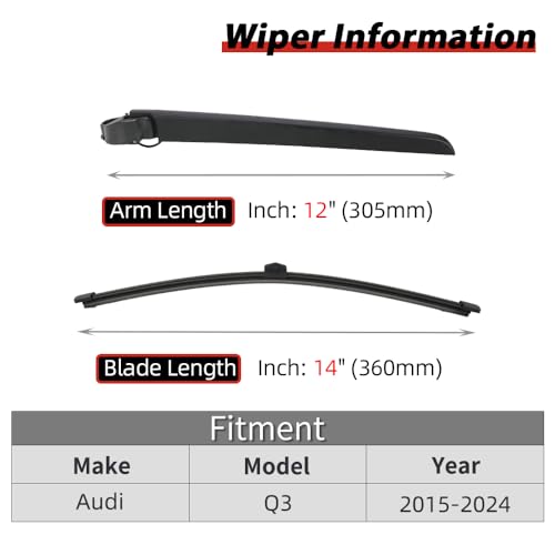Image of OTUAYAUTO Rear Windshield Wiper Replacement for Audi Q3 2015-2024 Back Wiper Arm and Blade Assembly