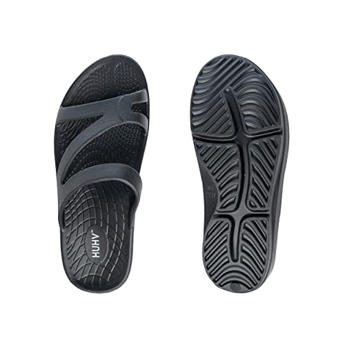 Huhv Z Strap Walking Sandals For Women, Orthopedic Sandals With Arch Support, Orthotic Footbed Recovery Sandals, Women Comfortable Sandals, Recovery Slides For Women, Black, Size 7 #TOP3