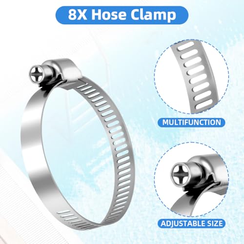 NUTKIT 4Pcs Pool Hose Connector, Hosepipe Connectors and Fittings, 32 to 38 mm Hose Quick Connector With 8 Metal Clamps, Hose Pipe Connector for Washing Machine Pool Vacuum Cleaner Adapter (White) - Image 3