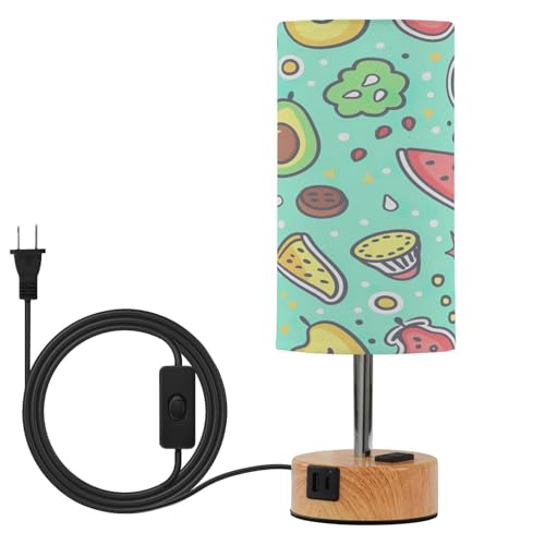 Qilmy 3-Way Dimmable Touch Control Table Lamp, Friut Bedside Lamp with USB Port, Modern Nightstand Lamp with Linen Shade & Warm LED Bulb for Bedroom, Office, Living Room