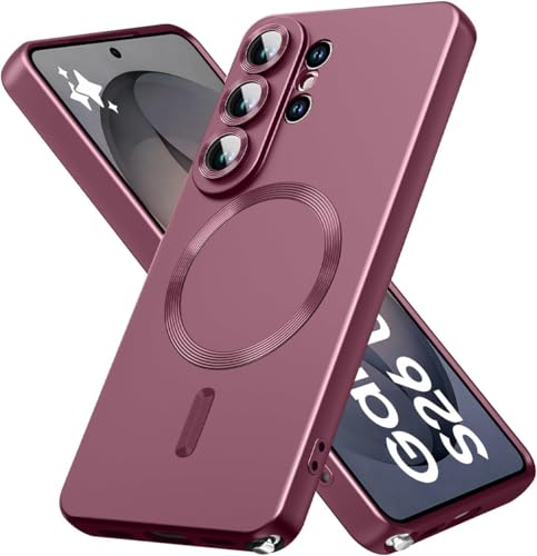 Image of DIZORO Compatible with Samsung S26 Ultra Case,Matte Luxury Metallic Luster Flexible TPU, Compatible with MagSafe, Wireless Charging Shockproof Case with Lens Camera Protector Back Cover (Wine)