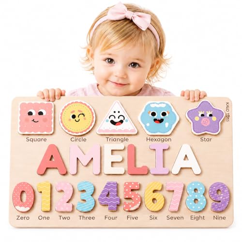 Image of Personalized Name Puzzle for Toddlers 1-3, Custom Wooden Name Puzzle with Numbers and Shapes, 18 Art Sets, More Than Any Other, Baby Name Puzzle, Personalized Baby Gifts