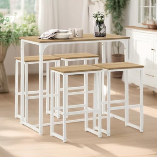 ZZINOKE Mesa Alta Cocina con Taburetes, Conjunto Mesa y Sillas Comedor, Adecuada para Cocina, Comedor, Bar, Mesa de Bar 100 × 50 × 90 CM, 4 Taburetes 30 × 40 × 65 CM, Blanco - imagen 5