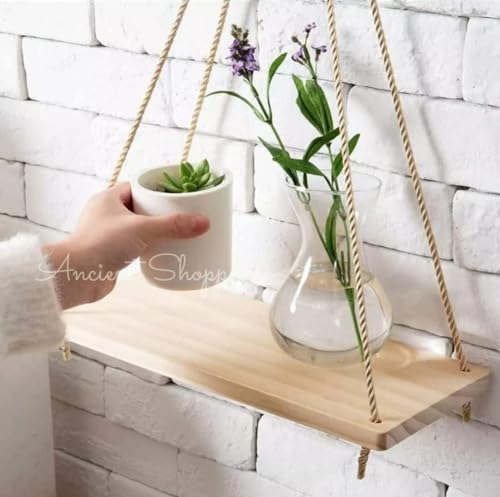 ANCIENT SHOPPEE Wood Wall Hanging Shelf, Well Finished Shelves, Hanging Swing Rope Shelves White Rope Hanging Shelves, Wall Decor Swing Shelf For Home/Office Decor Pack(15X4.5) In (Pine) (B091XB2C87) Amazon Price History, Amazon Price Tracker