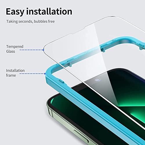 Smartdevil 3 Pack Glass Screen Protector For Iphone 13 Pro 6.1 Inch With 3 Pack Camera Lens Protector, [Easy Installation Frame][10X Military Grade Shatterproof] Hd Diamonds Tempered Film-Bubble Free #TOP5