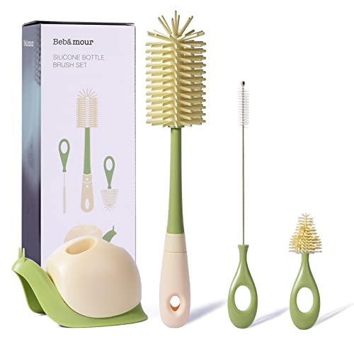 Image of Bebamour Baby Bottle Brush Cleaning Set Long Handle Water Bottles Cleaner for Baby Bottles, Sports Bottle, Vase, Glassware 4 in 1 Cleaner Brushes Kit (Light Green)