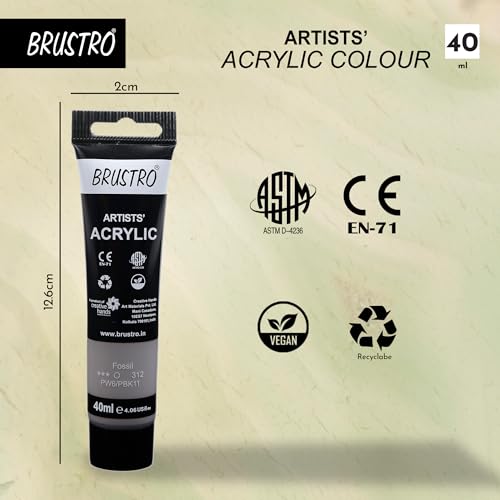 Image of BRUSTRO Artists Acrylic Paint Tube | 40ml, Fossil (Pack of 2) | Pastel Tone|Non-Toxic,Water Based,Inter Mixable,Ideal for Painting,Textured Effects on Canvas,Paper,Fine Art Student and Professionals