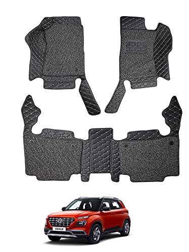 Image of Auto Hub Premium 7D car mat Hyundai Venue, Luxury Double-Stich 7d Car Floor Mat Complete Set, 100% Waterproof and Washable, Color : Black