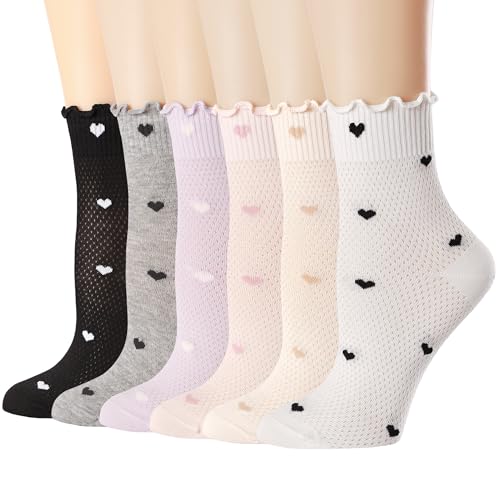 Mcool Mary Women's Ruffle Socks,Casual Ankle Mesh Breathable Thin Cool Knit Cotton Cute Crew Frilly Sock 6 Pack