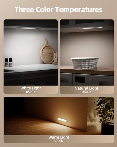 EZVALO 10inch Under Cabinet Lighting, 2500mAh Rechargeable Motion Sensor Lights Indoor with 3 Color Temps, 2 Pack Magnetic Closet Light, 80 LED Dimmable Under Counter Lights for Kitchen, Shelf, Stair
